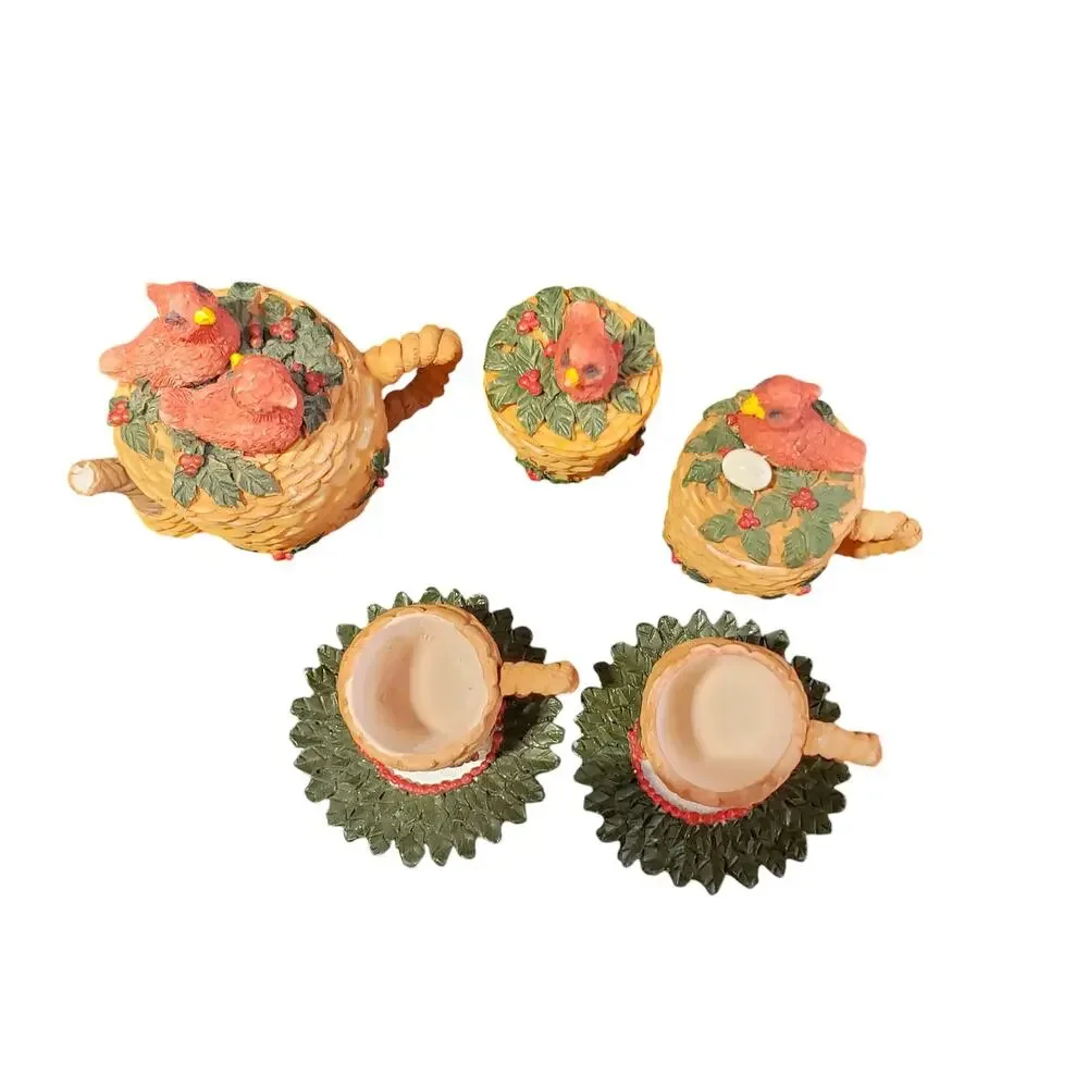 Vintage Bird Tea Set Spring Birds Nest Red Detailed 10 Pieces Miniature Tea Set